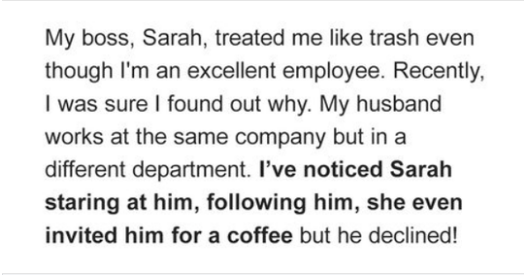 I thought my boss wanted to seduce my husband, but my suspicions dimmed when I realized what she truly desired