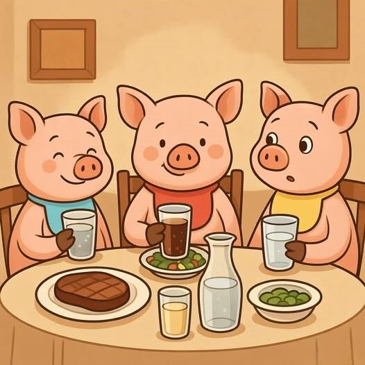 Three Little Pigs went out to dinner one night!