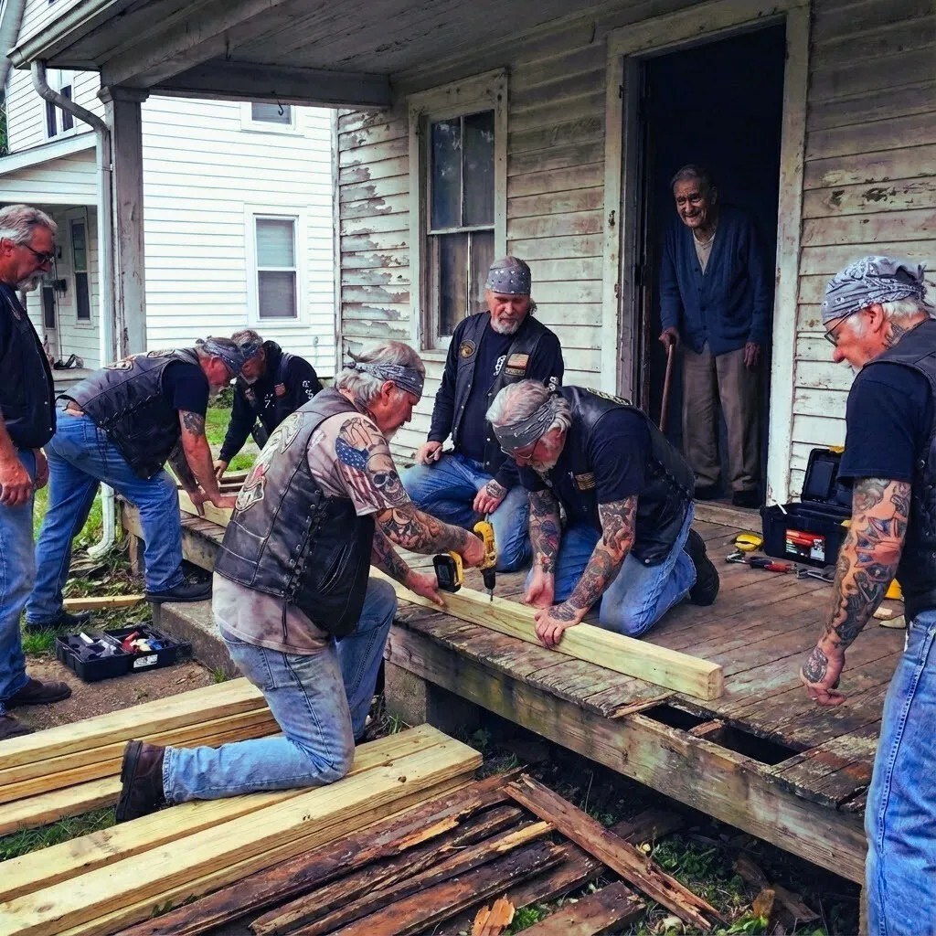 I Watched Bikers Rebuild My Elderly Neighbors Porch After His Family Walked Away