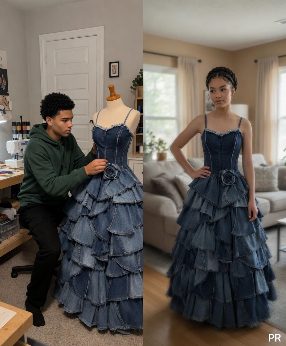 My stepmom refused to pay for my prom dress, so my brother made one from our late mom’s old jeans but when I walked into prom, her plan to embarrass me took a turn she never saw coming.