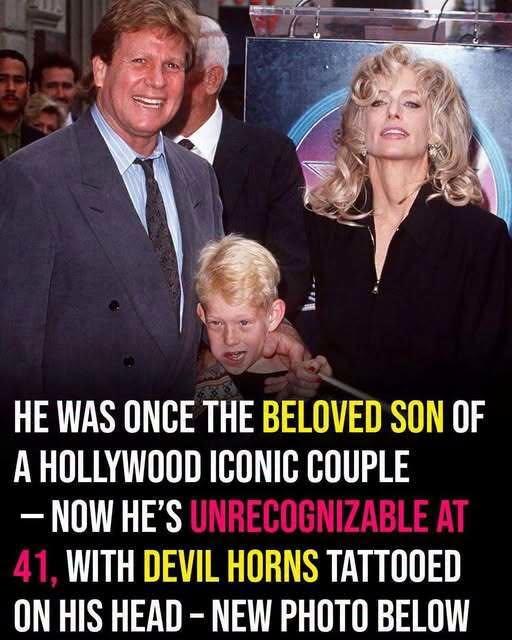 Farrah Fawcett’s son is unrecognizable at 41, with devil horns inked into his scalp