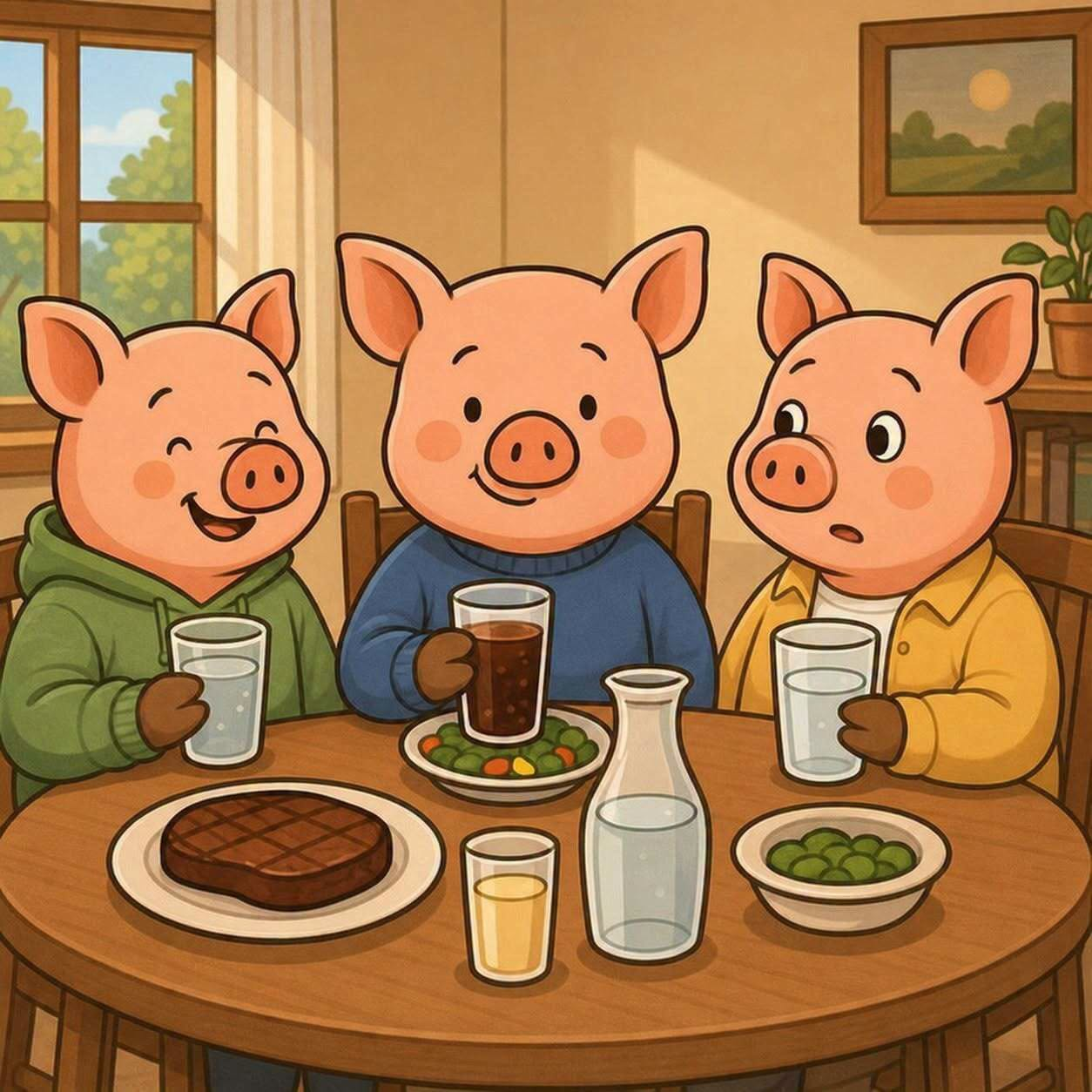 Three Little Pigs went out to dinner one night!