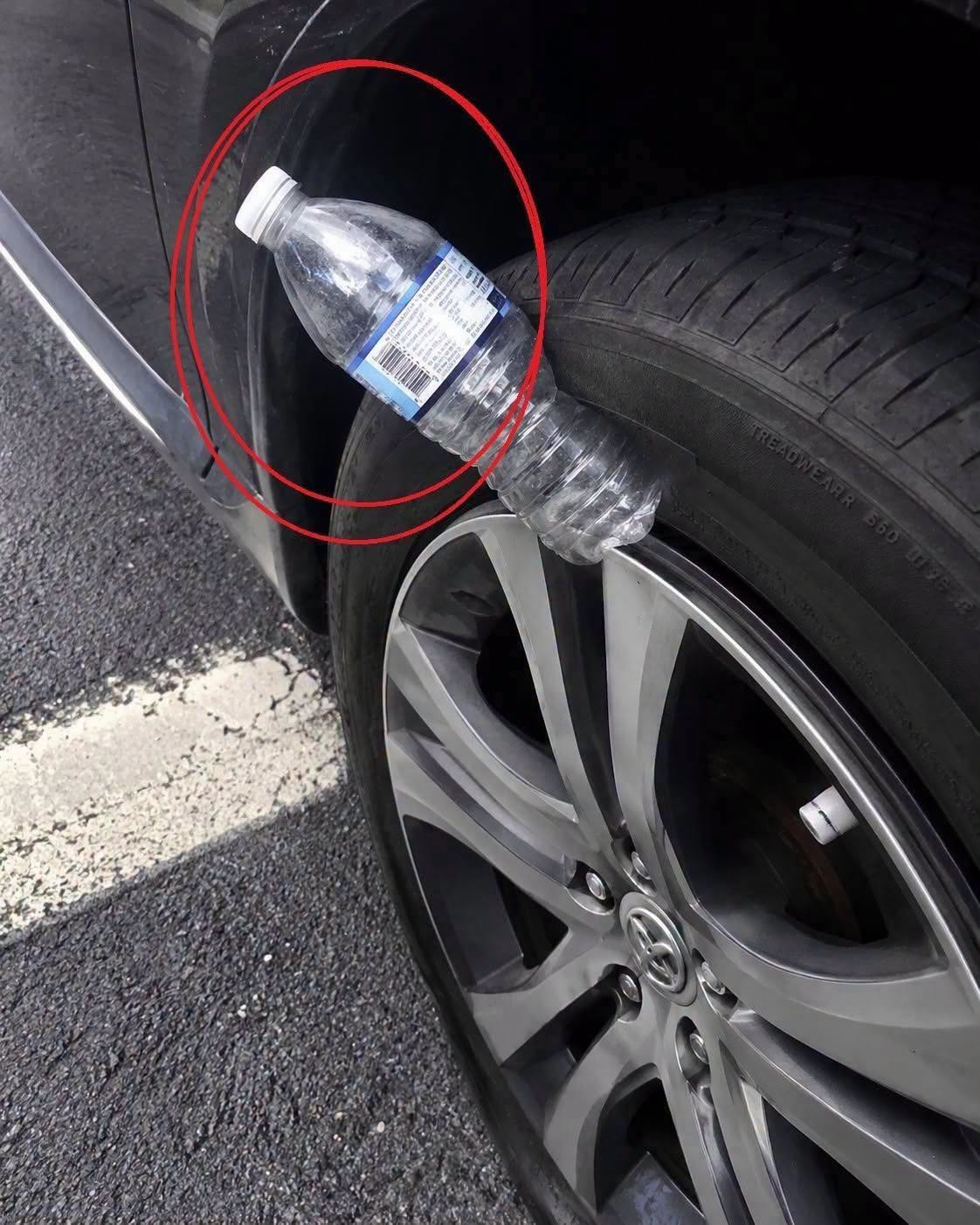 If You See A Plastic Bottle On Your Tire, This is What It Might Mean