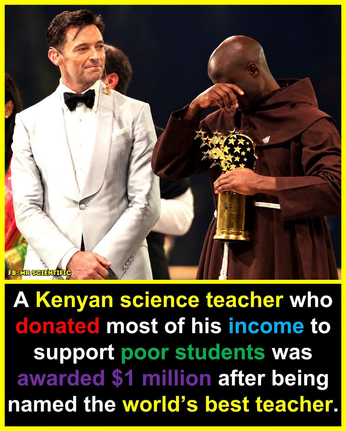 The teacher in the image is Peter Tabichi, a Kenyan science teacher and Franciscan friar who taught at a secondary school in the rural Rift Valley region of Kenya.